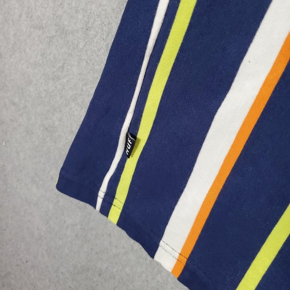 Huf Men Shirt M Blue Striped Logo Embroidered Short Sleeve Crew Neck - Picture 4 of 8